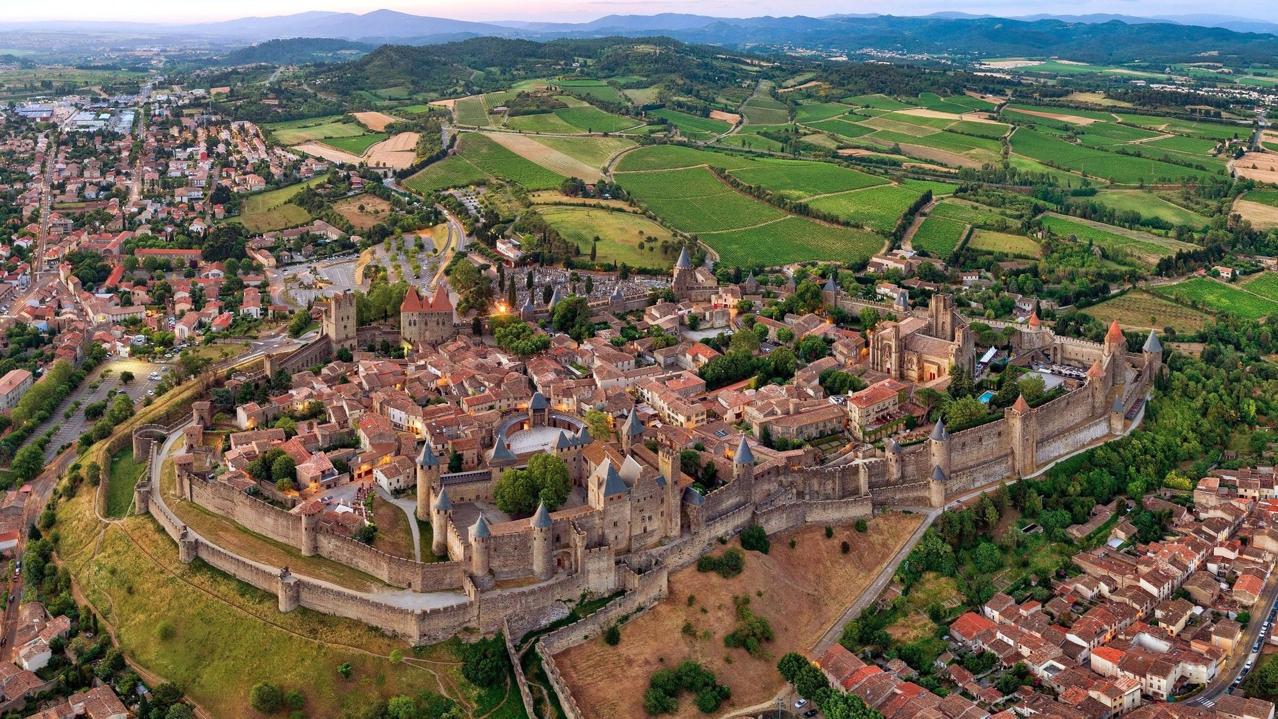 Carcassonne (France, origins 1st century BC, major fortifications 12th–13th century)